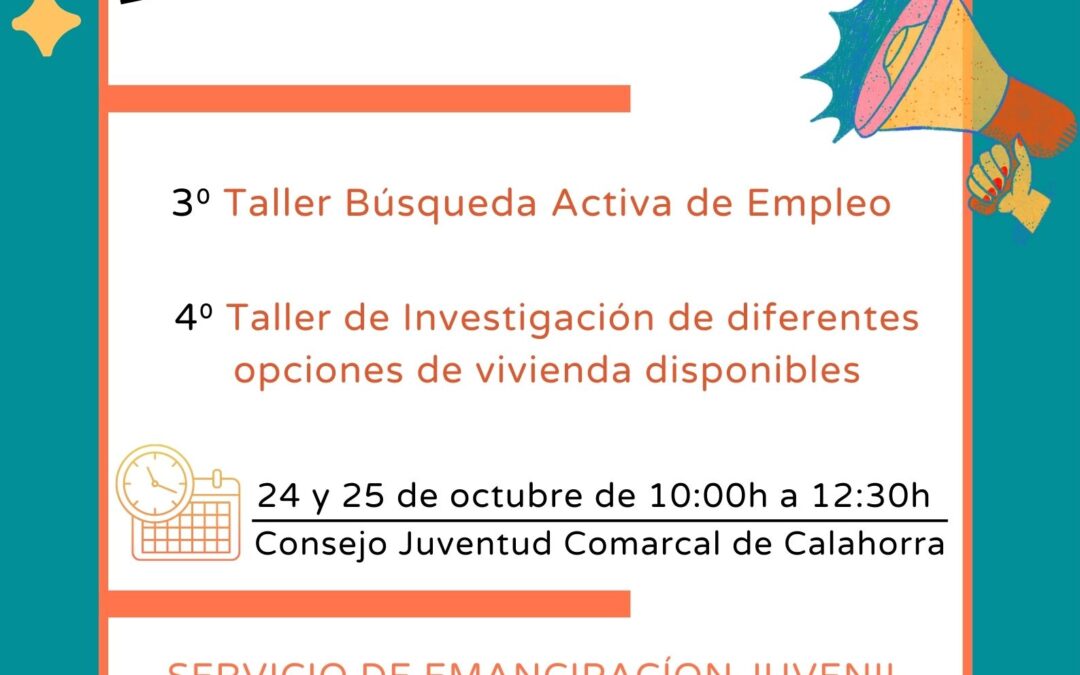 Servicio de Emancipación Juvenil “Emancípate”   Nueva oferta de talleres de formación gratuitos, 24 y25 de octubre