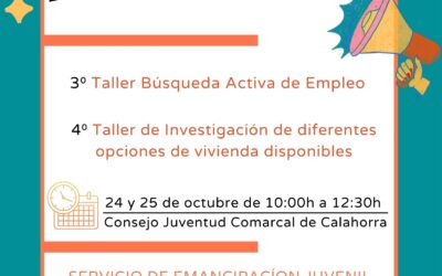 Servicio de Emancipación Juvenil “Emancípate”   Nueva oferta de talleres de formación gratuitos, 24 y25 de octubre