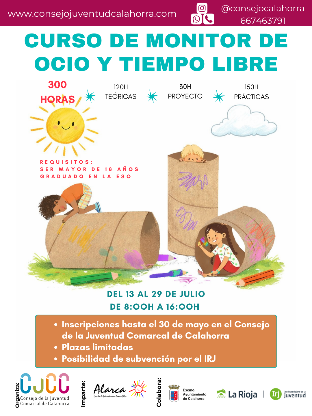 Cartel del curso de monitor, ocio y tiempo libre